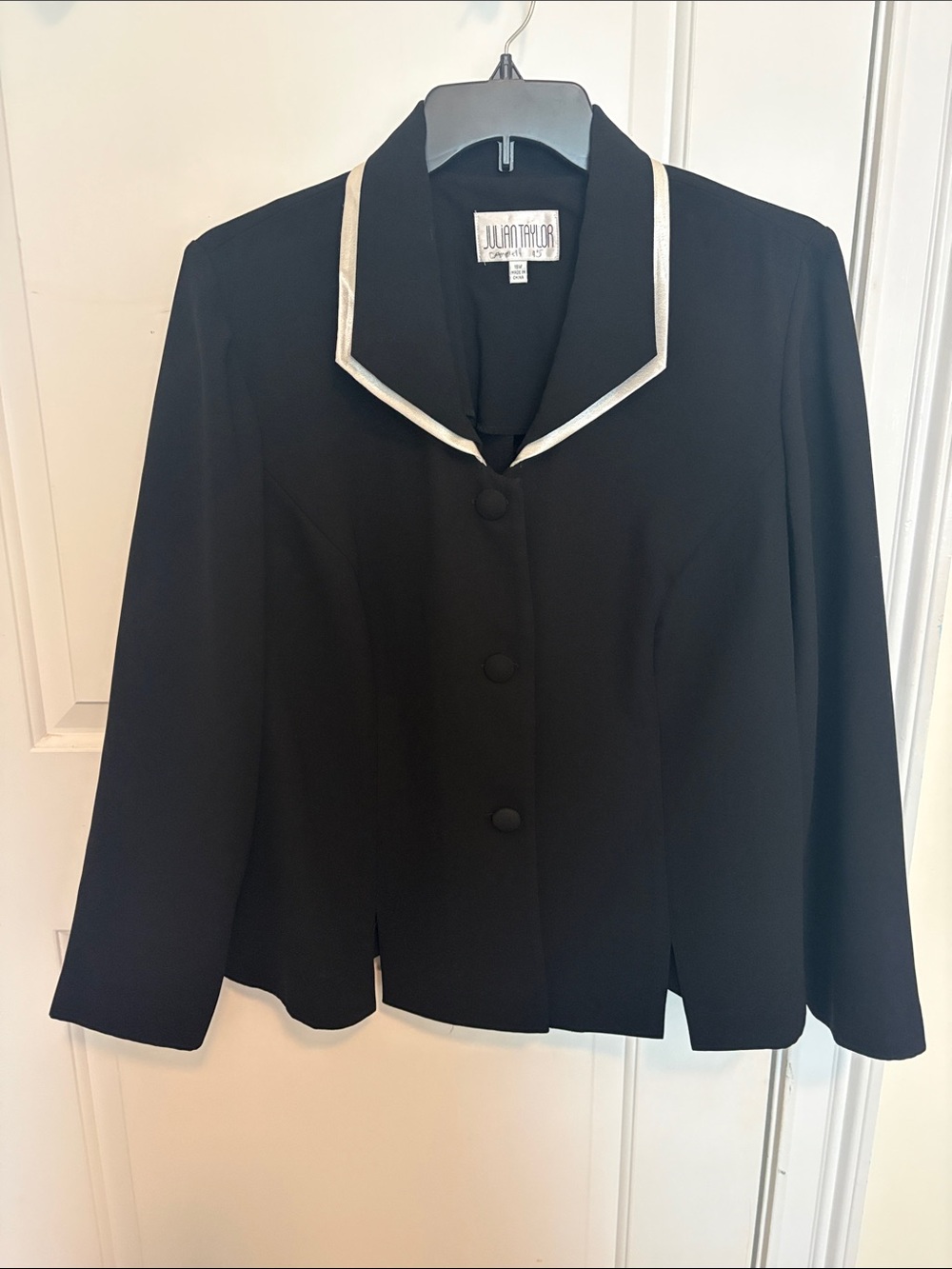 Julian Taylor Black Blazer with White Piped Collar